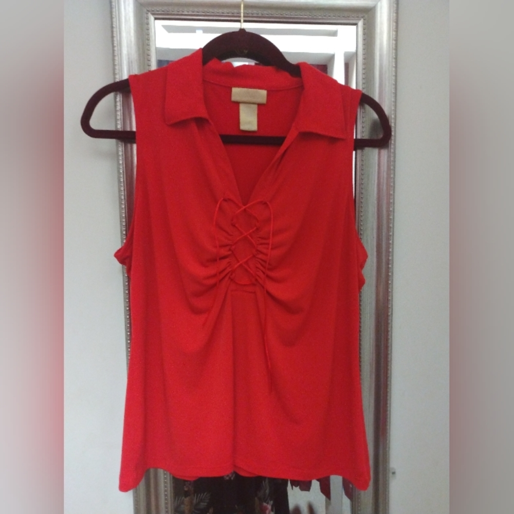 Miss Tina Brand sleeveless red blouse women size L  12/14.